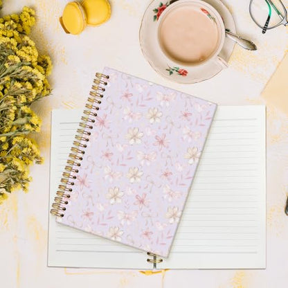 MOFUYU Cute Preppy Purple Bow Notebook Journals Diary | Preppy Cute Purple School Supplies for Teen Girls Women,Floral Hardcover Spiral Notebook A5 - color: Purple(pink)