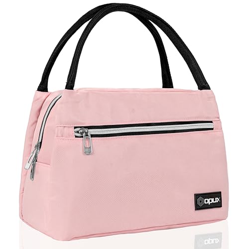 opux Lunch Bag for Women, Insulated Lunch Box Tote for Girls Work Adult School, Small Reusable Cooler Bag Lunch Container Food Tote for Travel Picnic, Fits 11 Cans, Pink - color: Pink