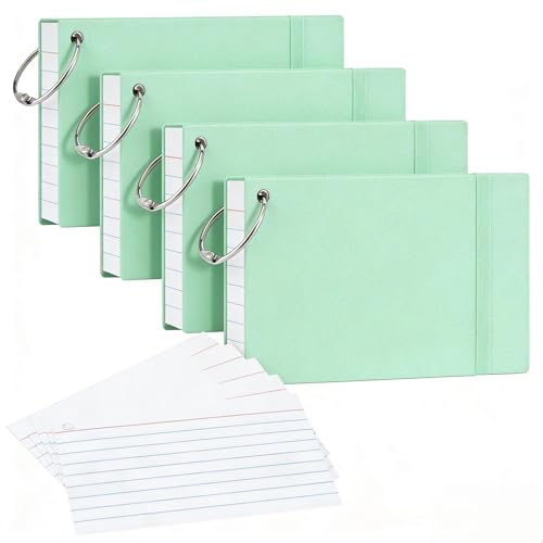 NEEWAY Heavyweight Ruled Index Cards 3x5, 200 Count Flash Cards with Rings and Cover, White Note Cards Lined for Home, Office (Light Green) - color: Light Green