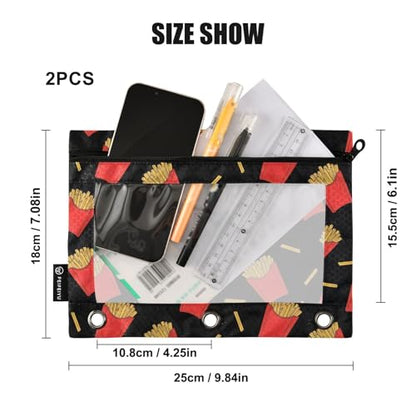 Emelivor Chips Black Pencil Pouch for 3 Ring Binder 2 Pack Binder Pencil Case with Clear Window Pencils Bags with Zipper for Office Daily College Home Supplies - color: 17-Chips Black