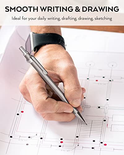 Nicpro 8 Pack 0.5mm & 0.7mm Metal Mechanical Pencil Set, MB1000 | Lead Drafting Pencil for Artist Writing, Sketching, Drawing with 6 Tubes HB Refills, 3×4B Eraser, 9×Cap Eraser - With Case - style: 8 Pack （0.5mm & 0.7mm）