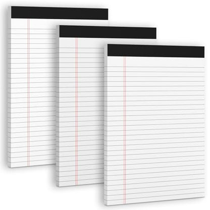 3 Pack White Legal Pads 8.5 x 11 Note Pads, Wide Ruled Notepads, Micro Perforated Lined Note Writing Pads 30 Sheets per Notepad Double-Side Printed Legal Note Pad 8.5x11'' for Home, Office, School - color: White