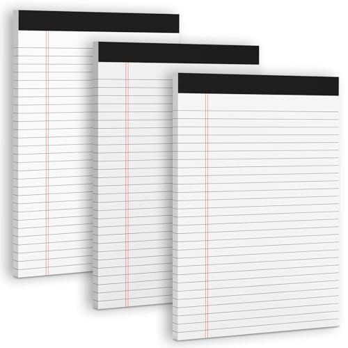 3 Pack White Legal Pads 8.5 x 11 Note Pads, Wide Ruled Notepads, Micro Perforated Lined Note Writing Pads 30 Sheets per Notepad Double-Side Printed Legal Note Pad 8.5x11'' for Home, Office, School - color: White