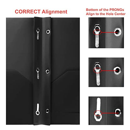Youngever 6 Pack Heavy Duty Plastic Two Pocket Folders with 3 Prongs, Metal Prongs Fastener, Heavy Duty Plastic 2 Pocket Folder (Black) - color: Black