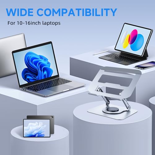 Leeboom Ergonomic Laptop Stand for Desk, 360° Rotating Aluminum Laptop Riser, Adjustable Notebook Holder for MacBook Air/Pro, Dell, HP, Lenovo (10–15.6", Silver) – Not for Gaming Laptops - color: light silver