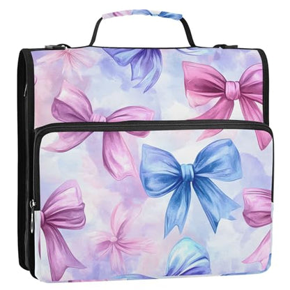 3 Ring Zipper Binder with Shoulder Strap Pink Blue Bow Tie Dye 2 Inch Zippered Binder Bag 500 Sheet Capacity Multi Pockets for School Supplies - color: Multi24