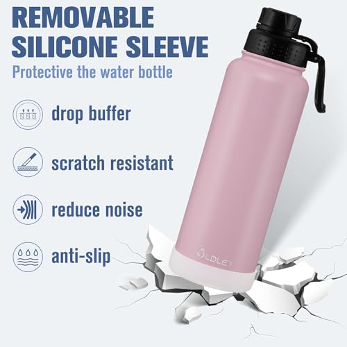 OLDLEY 40 oz Insulated Water Bottle With Straw, Stainless Steel Sports Water Cup Flask with 3 Lids(Straw, Spout and Handle Lid) Double Walled Travel Thermal Canteen Mug,Lavender Mist - color: Lavender Mist, size: 40 Ounces