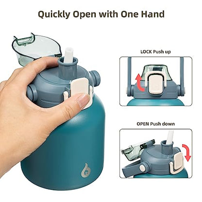 BJPKPK Insulated Water Bottles with Straw, 20 oz Cute Water Bottles with Handle, BPA Free Stainless Steel Metal Jug, Easy Carry Flasks for Men & Women, Light Blue - color: 20 ozLight Blue, size: 20 Ounces
