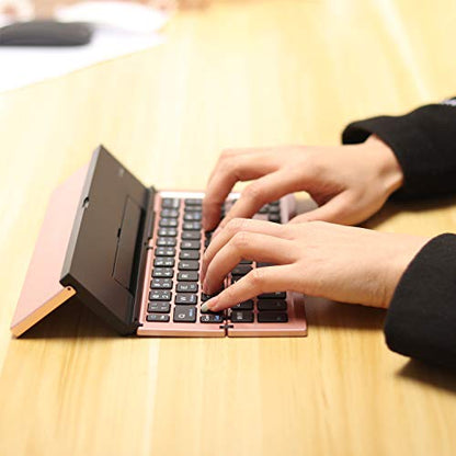Geyes Bluetooth Keyboard Foldable Portable Folding Travel Keyboard for iPhone 15 Pro Plus/Xs/max/x/14/13 /12/11 /iPad/iPad mini 4, Samsung Android Tablet Smart Phone (Rose Gold) - color: Rosegold