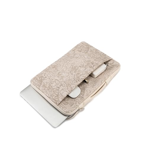 Kinmac Embossed PU Leather 360° Heavy Duty Protective Laptop Sleeve with Poacket (Apricot Flower, 12.5 inch-13.6 inch) - color: Apricot Flower, size: 12.5 inch-13.6 inch