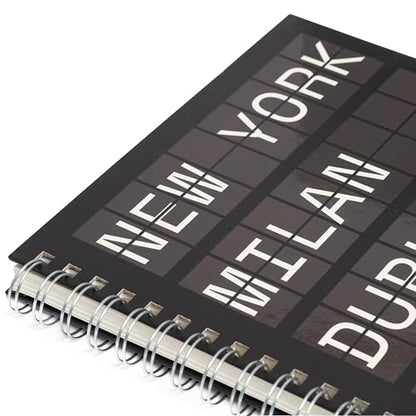 Pearhead City Travel Spiral Notebook, New York Milan Paris Departures Board Hardcover Journal – 100 GSM Thick Lined Pages, UV Spot Gloss Cover, Lay Flat Double-Coil Binding, Wanderlust Gift, 8x10.5 - color: Black & White City Notebook