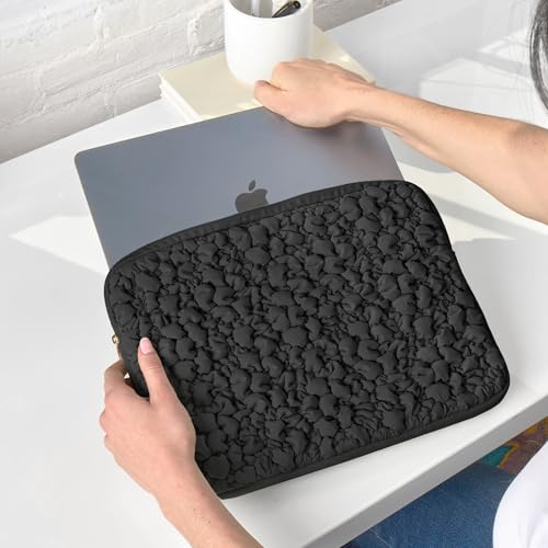Vandel Puffy Laptop Sleeve Case, 13-14 inch Laptop Sleeve Bag Case 13.3 Inch, Compatible with MacBook Air/Pro 13/Pro 14/iPad Pro 12.9, HP Dell ASUS Computer Bag Cover, Black Scrunch - color: d. Black Scrunch