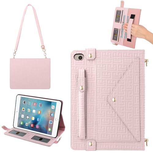 Handbag Case for iPad mini 5th 4th 3rd 2nd 1st Generation (Prior to 2019), Techcircle Elegant Crossbody Folio Stand Wallet Case with Pencil Holder, Card Slots, Hand Strap, Shoulder Strap, Baby Pink - color: 02 Baby Pink, size: iPad Mini 5/4/3/2/1 7.9"