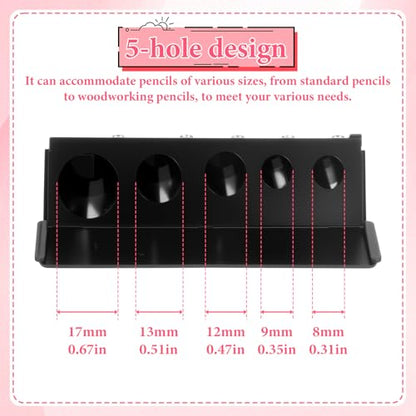 2 Pack 5 Hole Cosmetic Long Point Pencil Sharpener Eye Pencil Sharpener Makeup Eyeliner Pencils Sharpeners with Plastic Lid Cosmetic Manual Tools for Eyeliner Eyebrow Lip Liner Pencils(Black, Pink)