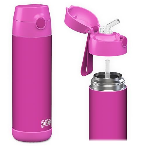Jarlson® Kids Water Bottle CHARLI [18OZ] - Stainless Steel Thermo Bottle with Straw - Insulated, Spill Proof Waterbottle for School & Sports - Thermo Tumbler for Boys & Girls (Magenta) - color: Magenta 'Neo', size: 18 Ounces