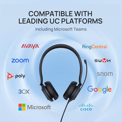 Yealink UH35 USB-C/A Headset with Noise Cancelling Microphone, Wired Headphones for Computer PC, Mute Button, Compatible with Zoom, Google and Other Leading UC Call Platforms