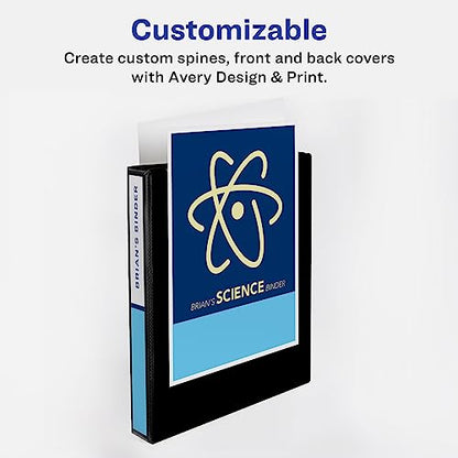 Avery Showcase Standard View 3 Ring Binder, 1" Slant Rings, 250-Sheet Capacity, 1.4 Inch Wide Spine, 1 Black Binder, Ideal for Lightweight Organization and Occasional Referencing (19600) (Pack of 12) - size: 1" (Pack of 12)