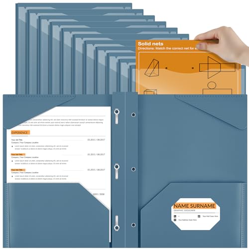Henoyso 18 Pcs Plastic Folder with Clear Front Pocket and 3 Prong Plastic Folders with Card Slot Pocket Folders with Prongs for School Office (Navy Blue) - color: Navy Blue