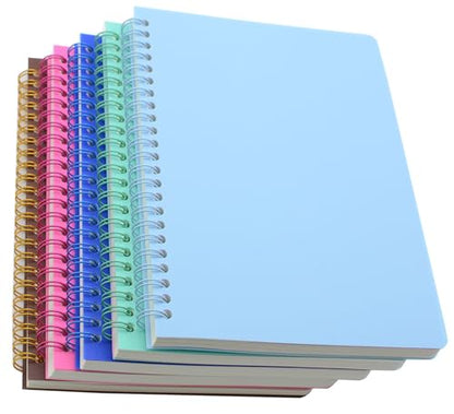 Yansanido Spiral Notebook, 5 Pcs A5 Waterproof Softcover 8mm Ruled 80 Sheets/160 Pages Journals for Study and Notes (light)