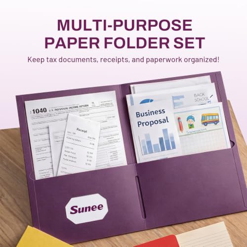 SUNEE Two Pocket Folders, 25 Pack File Folders with Business Card Slot, Textured Paper, Fit Letter Size Paper, Paper File Folder for School Office Home Business, Burgundy - color: Burgundy