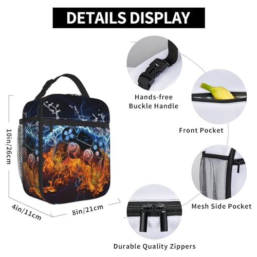 Video Game Lunch Box Fire and Water Game Lunch Bag Insulated Portable Reusable Lunch Tote Kit Waterproof Cooler Bag for Men Women Picnic Office Collega Travel Working - color: Games