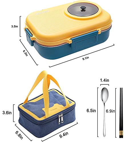 Stainless Steel Bento Box with Insulated Lunch Bag, 900 ml Lunch Box & 200 ml Soup Bowl, Blue & Yellow - color: 900ml-Yellow