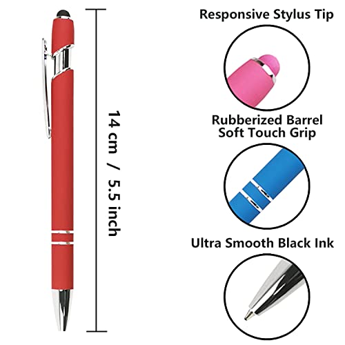 Oddmoal Ballpoint Pen with Stylus Tip, Soft Touch Click Metal Pen, 1.0mm Medium Point, Black Ink, 12 Count(Red) - color: Red - 12 Pens