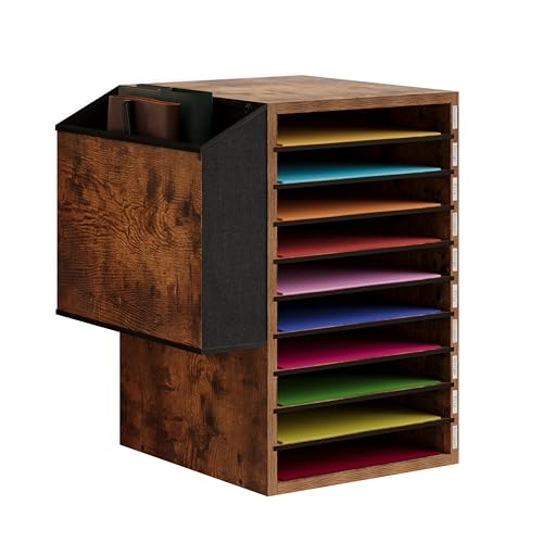 Unionly Office Mail Sorter, Wooden Paper Organizer with Storage Bag, 10 Tier Adjustable Classroom Mailbox, Removable Classroom Organization, Teacher Desk Organization for Office, Study, Brown - color: Rustic Brown, size: Standard 10 Slots