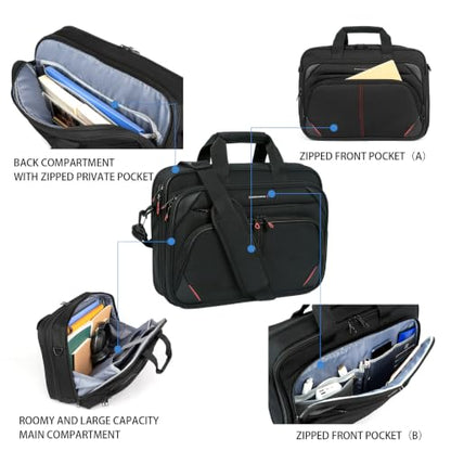 KROSER 15.6 Inch Laptop Briefcase Computer Bag, Messenger Shoulder Bag | Water Repellent Polyester, Detachable Shoulder Strap, Luggage Strap Design for Business, College, Men & Women-Black-Red - color: Black/Red, size: 15.6 INCH