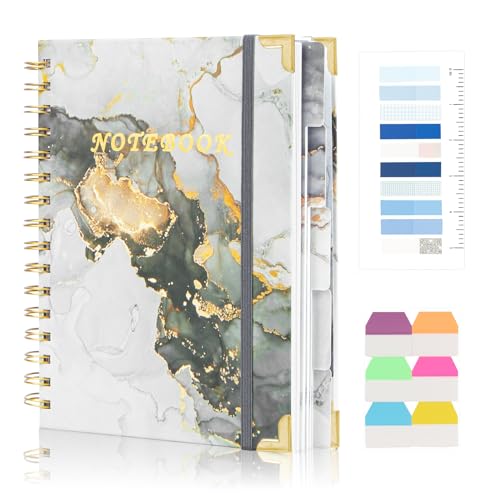 Spiral Notebooks for Work, 240 Pages Lined Spiral Journal Notebook, 5 Subject A5 College Ruled Journals for Writing, 8.6”x6.2''Journaling Notebooks for School Office Supplies (Grey Marble) - color: Grey