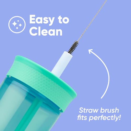 Owala Kids Insulation BPA-Free Plastic Tumbler with Spill Resistant Flexible Straw, Easy to Clean, Kids Water Bottle, Great for Travel, Dishwasher Safe, 15 Oz, Teal and Aqua (The Blues) - color: The Blues, size: 15 Ounces