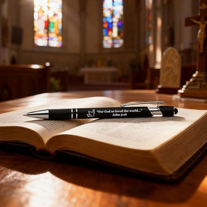 15 Pcs Personalized Bible Pens, Christian Inspirational Ballpoint Pen | Retractable Stylus Pens with Religious Scripture Quotes & Symbols, Smooth Writing Black Pen for Church, Daily, Black - color: Black, style: Christian