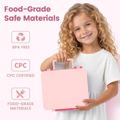 LOHASOK Bento Lunch Box Kids with 8oz Soup Thermo, Leak-Proof Lunch Containers with 4 Compartment, Thermo Hot Food Jar and Insulated Lunch Box for School for Girls Pink - color: Pink