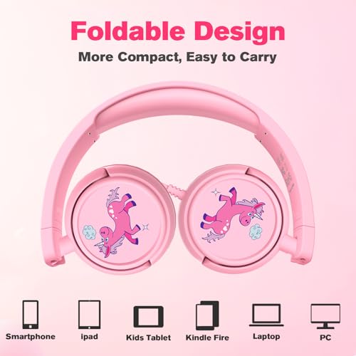 K6 Kids Headphones for Toddler & Kids Ages 2-12, 85/94dB Safe Volume Limited, Wired with 3.5mm Jack, HD Microphone, Adjustable & Foldable, On-Ear Headphones for Tablet, School, Travel, iPad - color: Pink