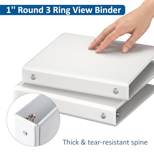 habgp 3 Ring Binders, 1" Round Rings 12 Pack, Fits for 8.5x11 Inch Paper, Clear View 2 Pocket for Customizable Covers, Three Ring for School Office Business Supplies, White, 1 Inch - size: 1 Inch