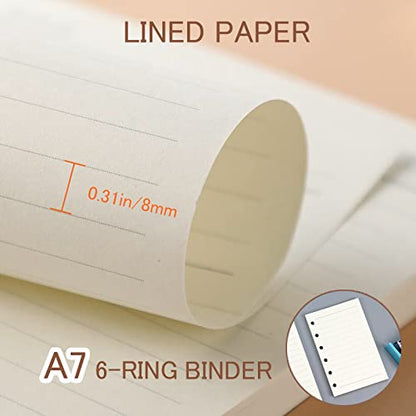 DY.2ten Refillable A7 Notebook Set, 3 Pack Lined Refill Paper, A7 Clear Zipper Binder Pockets, Dividers, Ruler Marker, Paper Refill for 6-Ring Binders Planner Notebook - color: A7 Lined Paper