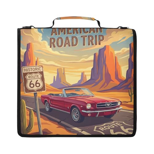 Car 2inch 3 Ring Zipper Binder Multi-Pocket Storage Holds 14 Inch Laptop for Students and Office Use - color: Car