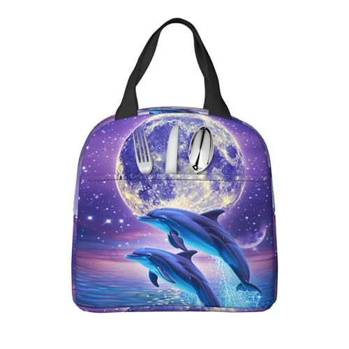 Dolphin Lunch Box - Insulated Lunch Bags for Kids Boys Girls Reusable Lunch Tote Bags, Perfect for School/Camping/Hiking/Picnic/Beach/Travel - color: Dolphin