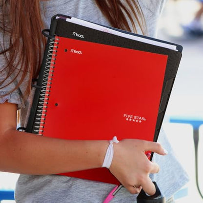 Five Star Spiral Notebook + Study App, 3 Pack, 3 Subject, Wide Ruled Paper, 8" x 10-1/2", Tidewater Blue, Fire Red, Black (930081)