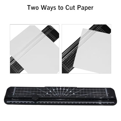 2PCS Paper Cutter Slider, 12 Inch Portable Paper Trimmer, Straight Cutting Guillotine, Cardboard Cutter for Paper Photo Vinyl Label Coupon Craft Paper(Black) - color: Black