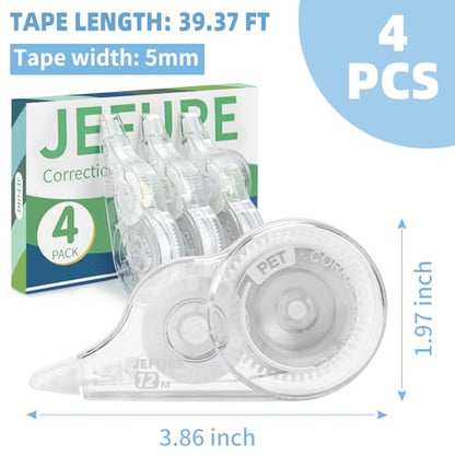 4 Pcs Correction Tape, 39.4 Ft White Wrong Out Tear-Resistant Bulk, Instant Corrections Easy To Use Applicator for School, Office, Note Taking, Journal (Tape Width 0.2 in, Clear) - size: 1 Count (Pack of 4)