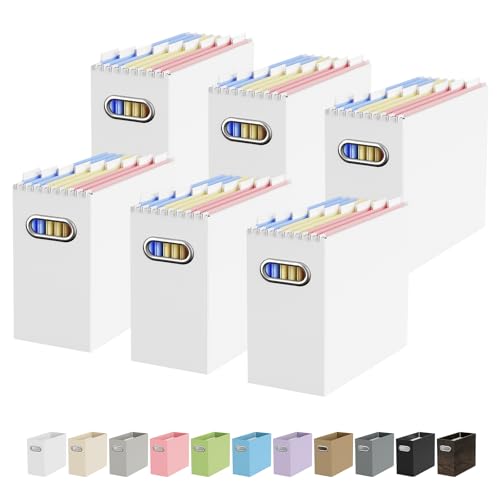 Oterri Portable Collapsible Cardboard File Box with Handle for Letter-Size | 6-Pack. Stainless Steel Handle. Label Stickers Included. Fits Letter Folders (Not Included). Home, Office, School, Dorm, Tax. - color: White, size: Letter Size - 6 Packs