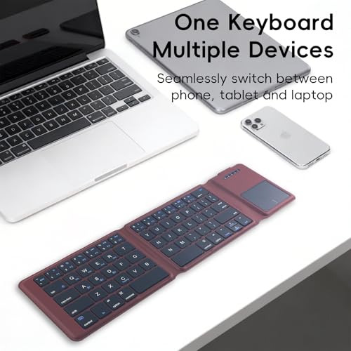 iPazzPort Foldable Bluetooth Keyboard for iPad, Portable Wireless Travel Keyboard with Multi-Device Pairing, Rechargeable Compact Keyboard for Tablet, Phone, Laptop, iOS Android Windows Mac