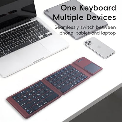 iPazzPort Foldable Bluetooth Keyboard for iPad, Portable Wireless Travel Keyboard with Multi-Device Pairing, Rechargeable Compact Keyboard for Tablet, Phone, Laptop, iOS Android Windows Mac