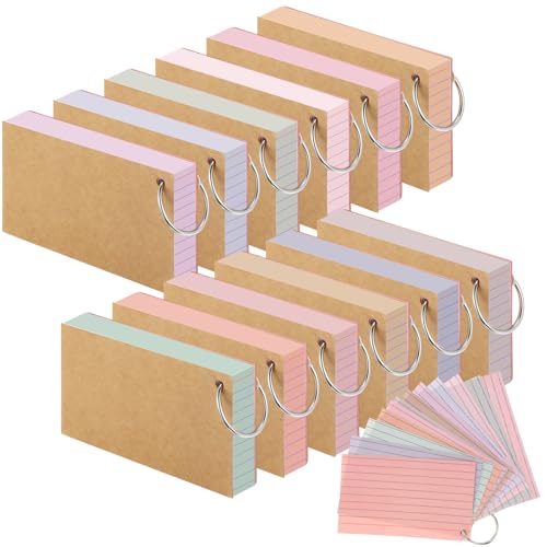 12 Pack Colored Index Cards with Key Ring 3 x 5 Inch 1800 Count Portable Flash Cards College Ruled Lined Flashcards Notepad Aesthetic Notecards for Note Taking Learning Office (Pastel Color) - color: Pastel Color