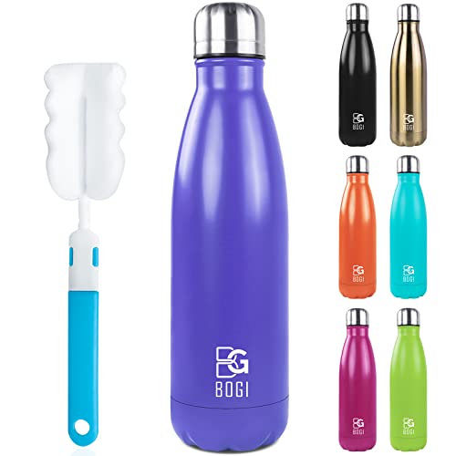 BOGI 17oz Insulated Water Bottle Double Wall Vacuum Stainless Steel Water Bottles, Leak Proof Metal Sports Water Bottle Keeps Drink Hot and Cold - Perfect for Outdoor Sports Camping Biking (Purple) - color: 1 Pack-Purple, size: 17 Ounces