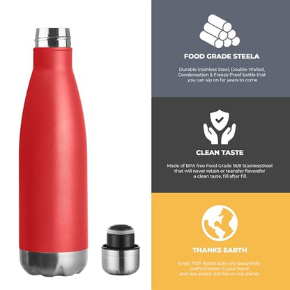 MEWAY 17oz Sport Water Bottle 8 Pack Vacuum Insulated Stainless Steel Leak-Proof Double Wall Cola Shape Water Bottle,Keep Drinks Hot & Cold (Red,8 Pack) - color: Red