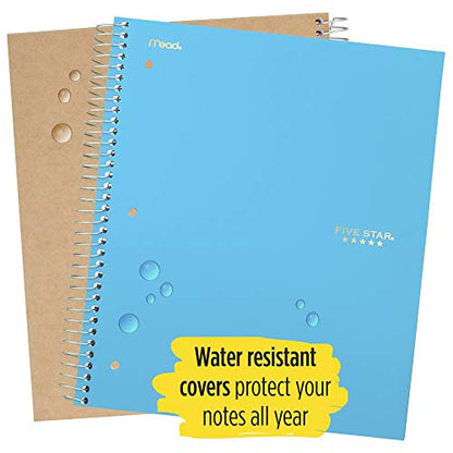 Five Star Spiral Notebooks, 3 Subject, Wide Ruled Paper, 150 Sheets, 10-1/2" x 8", Teal, Yellow, 2 Pack (73031) - color: Teal/Yellow