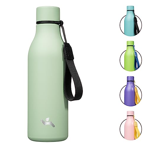 Konokyo 18 oz Insulated Stainless Steel Metal Water Bottle with Strap - color: Macaron Green, size: 18 Ounces