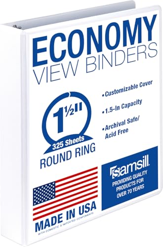 Samsill 1.5 Inch 3 Ring Binder, Economy Round Ring, Clear View Cover, 325 Sheet Capacity - for School, Home, Office - White - color: White, size: 1-Pack, style: 1.5-Inch